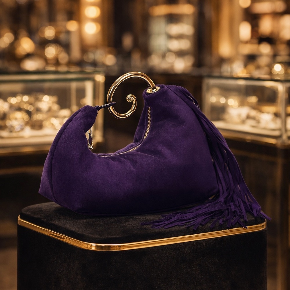 ✨ Retro Unique and Jazzy Royal Purple Vegan Suede Handbag ✨